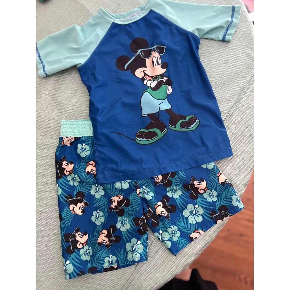 Lot Old Navy Disney Collectabilitees Mickey Swim Shirt 5T & Trunks 4T EUC